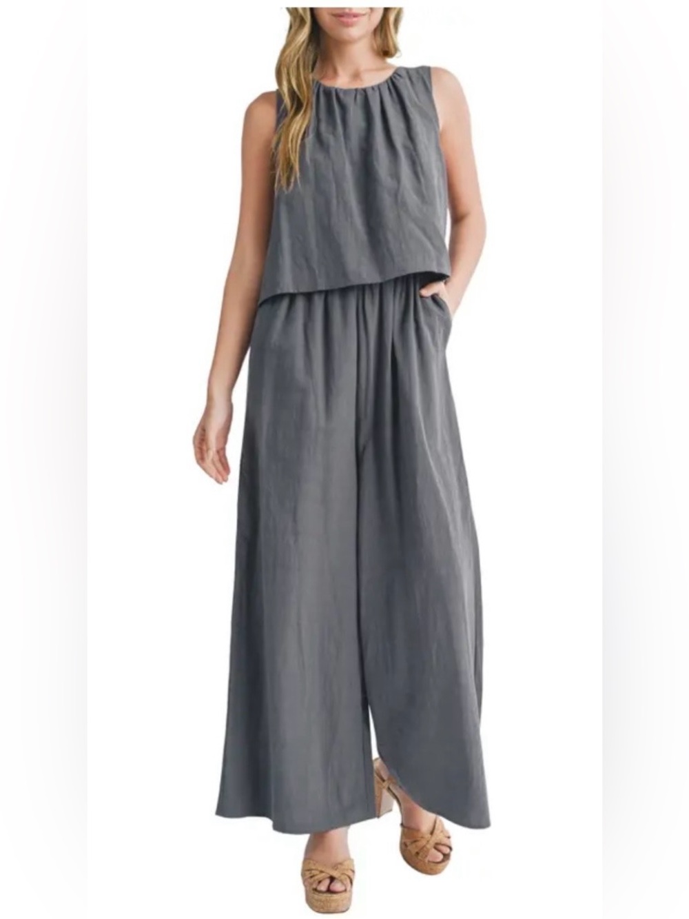 Mila Mae Popover Tank Wide Leg Jumpsuit In Black Size L, NWT